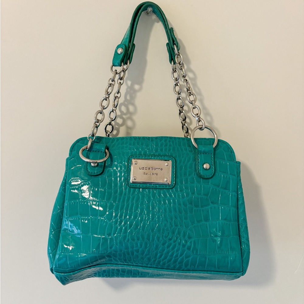 Liz Claiborne Teal Crocodile-Embossed Shoulder Bag